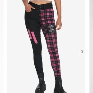Hot Topic Pink Plaid Split Jeans